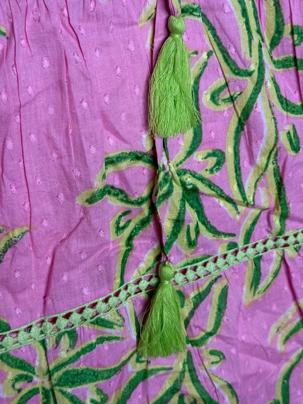 MODAPOSA XL Pink and Green Cotton Dress with Tassels - Picture 5 of 13